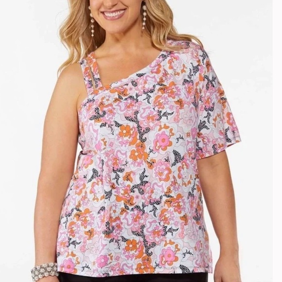 Cato Plus Size Floral One Shoulder Top - Picture 1 of 9